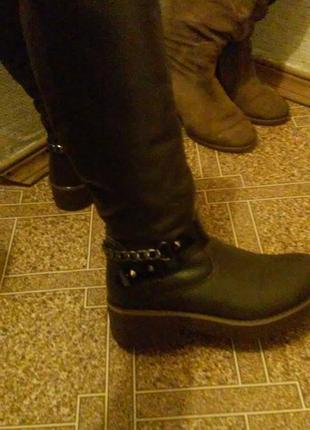 Сапоги зимние кожаные низкий каблук