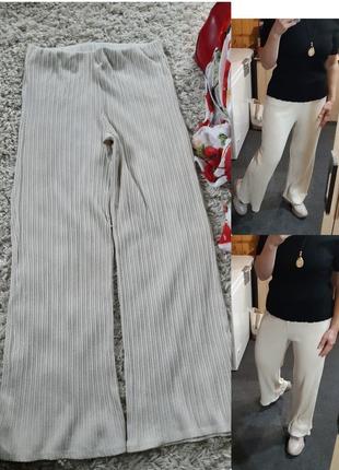Стильные широкие штаны палаццо в рубчик в молочном цвете, de facto young,  p. 38-42