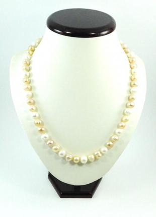 Намисто перлини білі + кремові, вишукане намисто з натурального каменю, прикраси з натурального каменя1 фото