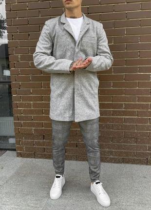 Чоловіче довге пальто сірого кольору демісізонне повсякденне пальто чудової якості3 фото