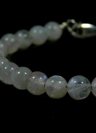 Браслет лунный камень 6 мм + серебро, браслет из натурального камня, красивые украшения2 фото