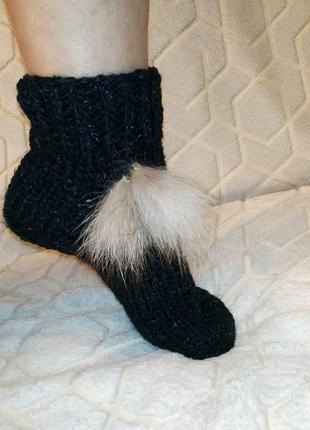 С паетками р. 37-39 вязаные шерстяные, зимние, тёплые носки, носочки, тапочки с блестящей нитью1 фото