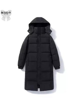 Женский черный длинный пуховик, женская черная длинная зимняя куртка пальто2 фото