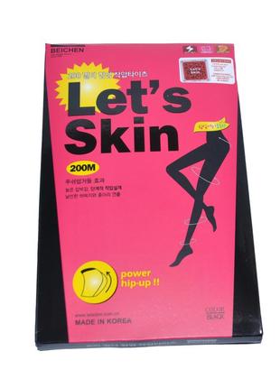 Корейские утягивающие колготки lets skin с удобной талией 200 den черные2 фото