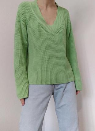 Хлопковый свитер салатовый джемпер reeling зеленый джемпер коттон свитер оверсайз пуловер реглан лонгслив кофта хлопок4 фото