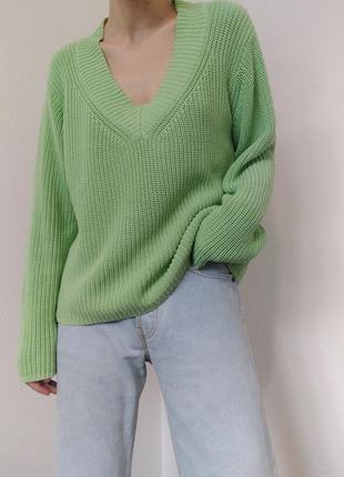 Хлопковый свитер салатовый джемпер reeling зеленый джемпер коттон свитер оверсайз пуловер реглан лонгслив кофта хлопок5 фото