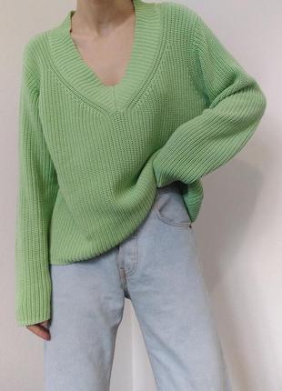 Бавовняний светр салатовий джемпер reeling зелений джемпер коттон светр оверсайз пуловер реглан лонгслів кофта бавовна