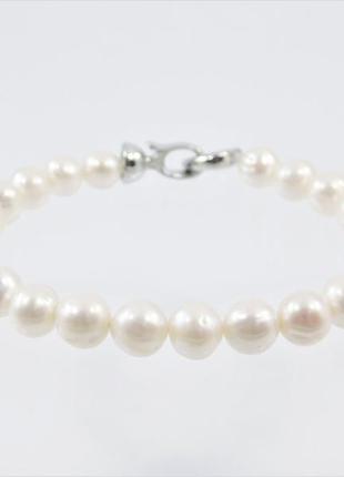 Браслет перлини 8 мм срібло білі, вишуканий браслет з натурального каменю, красиві прикраси