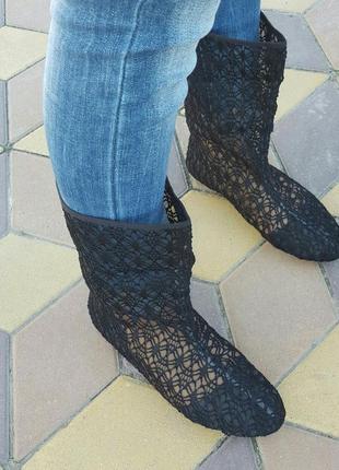 Жіночі чорні літні чоботи текстиль 36 розмір2 фото