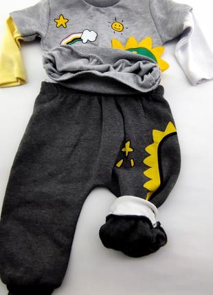 Костюм 3, 6, 9, 12 месяцев турция теплый трикотажный новорожденного мальчика серый (кдмд8812)4 фото