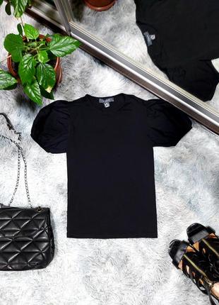 Чорний топ футболка з об'ємними рукавами черная футболка топ с объемными рукавами 42 44 распродажа розпродаж