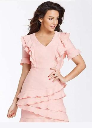 Коктельна віскозна міді сукня в рюші uk141 фото