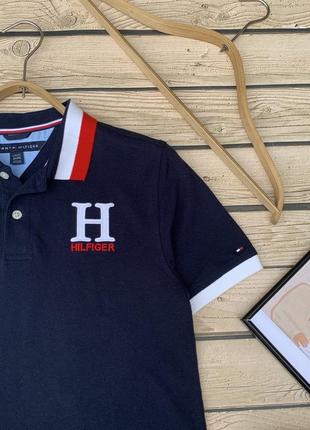 Поло тенниска томми хилфигер tommy hilfiger оригинал синее с логотипом базовое унисекс футболка томми3 фото