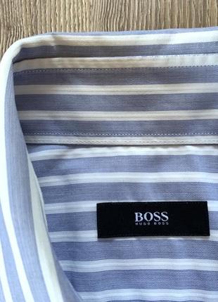 Мужская классическая хлопковая рубашка с коротким рукавом в полоску hugo boss4 фото