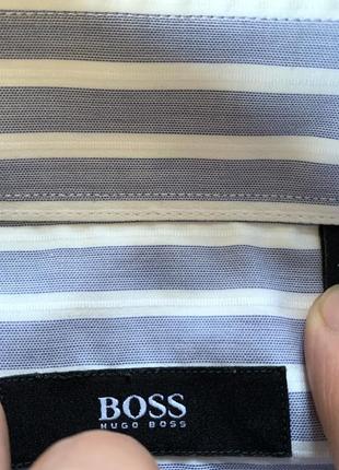 Мужская классическая хлопковая рубашка с коротким рукавом в полоску hugo boss5 фото