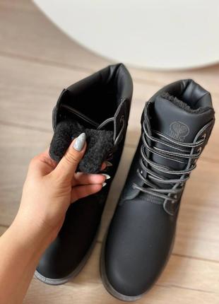 Чоловічі черевики зимові хутро нубук, ботинки зимние на меху черные4 фото