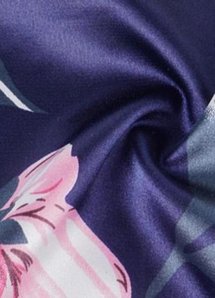 Комплект шелковый с цветами для сна, дома из 7 предметов. пижама женская атласная m (синий)7 фото