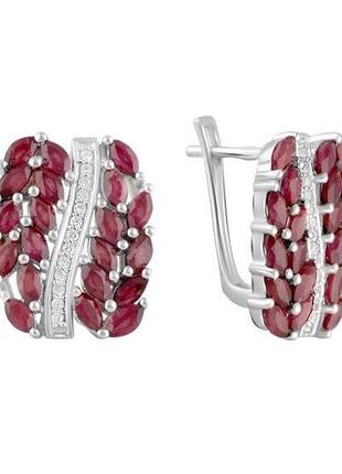 Серебряные серьги с натуральным рубином