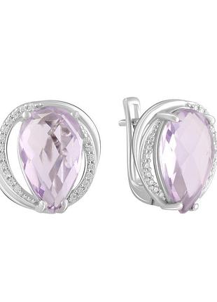 Срібні сережки з натуральним аметистом троянд де франс (rose de france)