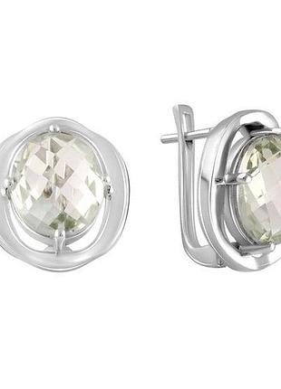 Серебряные серьги с натуральным зеленым аметистом