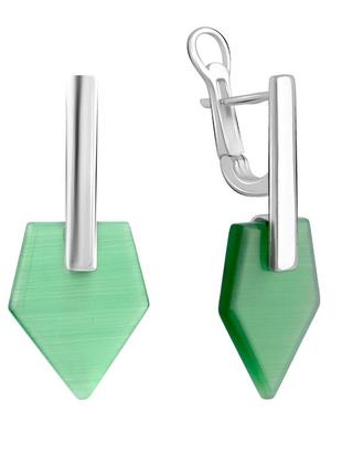 Срібні сережки з натуральним котячим оком