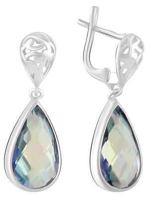 Срібні сережки з натуральним містиком топазом