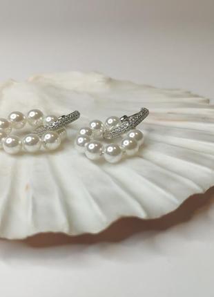 Срібні сережки з річковими перлами3 фото
