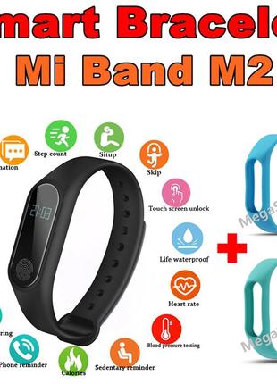 Фитнес браслет трекер mi band m2 с тонометром, женские мужские умные смарт часы m2bg