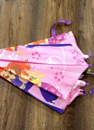 Детский розовый зонт трость полуавтомат для девочек модница5 фото
