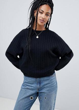 Вільний чорний вовняний светр в рубчик asos , чорний джемпер ,м'який светр оверсайз1 фото
