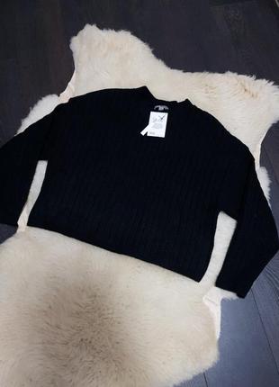 Свободный шерстяной черный свитер в рубчик asos , черный джемпер ,мягкий свитер оверсайз4 фото
