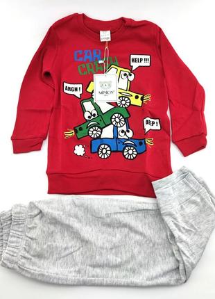 Пижама детская 3 года турция хлопок с длинными рукавами для мальчика красная (пждм2212)