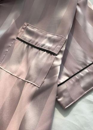 Піжама жіноча шовкова в полоску. піжама жіноча сатинова з коротким рукавом і шортами, розмір l (розова)8 фото