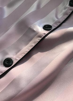 Піжама жіноча шовкова в полоску. піжама жіноча сатинова з коротким рукавом і шортами, розмір l (розова)9 фото