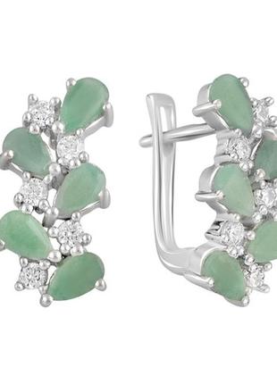 Серебряные серьги с натуральным изумрудом