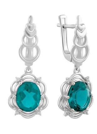 Серебряные серьги с изумрудом (нано)