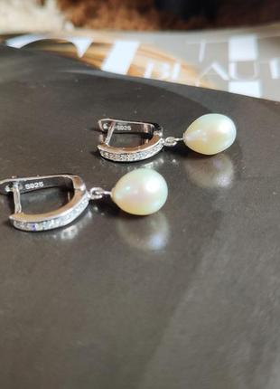 Срібні сережки з річковими перлами5 фото