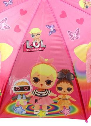 Яркий детский зонт трость полуавтомат на 8 спиц со свистком с рисунком кукол lol6 фото