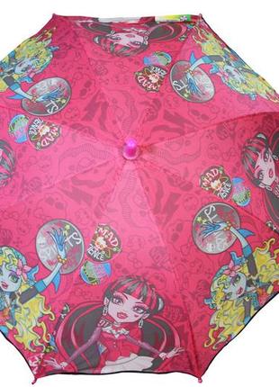 Яркий детский зонт трость полуавтомат для девочек со свистком и героями мультфильма "монстер хай"2 фото