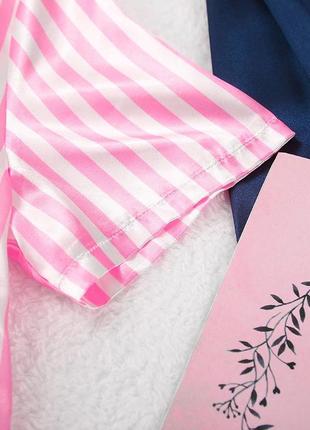 Пижама женская шелковая в полоску. пижама женская с коротким рукавом и шортами, размер s (розовая )7 фото