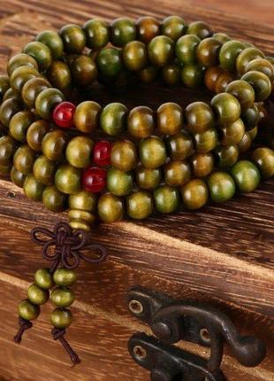 Браслет-четки зелёные узел счастья на удачу