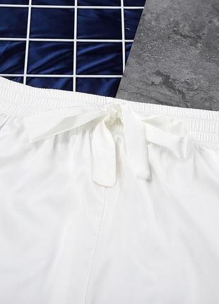 Пижама женская шелковая. комплект атласный тройка с длинным рукавом, шортами и топом. размер m (белый)6 фото