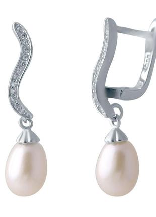 Срібні сережки з річковими перлами