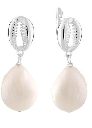 Срібні сережки з натуральним бароковим перлами