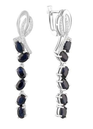 Серебряные серьги с натуральным сапфиром