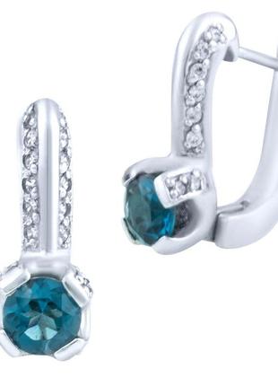 Серебряные серьги komilfo с топазом лондон блю (0638539)