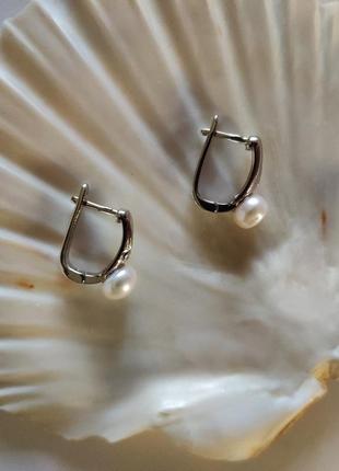 Серебряные серьги с речным жемчугом4 фото