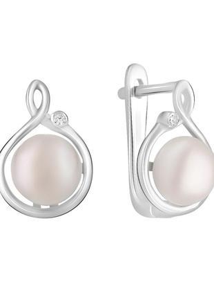 Срібні сережки з річковими перлами