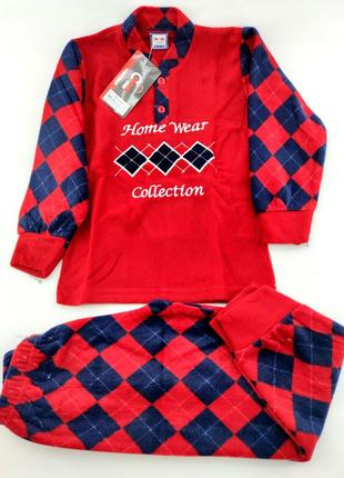 Пижама детская 4, 5, 6, 7 лет турция теплая байка с длинными рукавами для мальчика красный (пждм296)