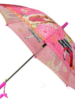 Детский яркий зонт трость полуавтомат на 8 спиц со свистком с рисунком cute girl